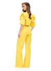 Back. ASHLEYlauren 11760 Yellow Scuba Jumpsuit with Spaghetti Straps and Removable Ruffle-Accented Jacket for a Bold, Stylish Look