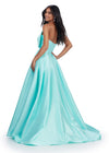 Back. Aqua ASHLEYlauren 11609 Strapless Mikado Ball Gown with Illusion V-Neckline, Oversized Asymmetrical Bow, and A-Line Wrap Skirt