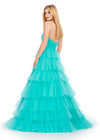 Back. Aqua ASHLEYlauren 11621 Strapless Tulle Ball Gown with Ruched Bustier and Layered Multi-Tiered Skirt