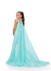 Back. Aqua ASHLEYlauren Kids 8210 Scuba Jumpsuit with Press-On Stones, Feather Details, and Organza Cape