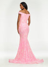 Back. Baby Pink ASHLEYlauren 11112 Off-Shoulder Stretch Sequin Gown with Sweetheart Neckline, High Back, and Horsehair Hem
