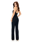 Back. Black ASHLEYlauren 11339 unique halter-style jumpsuit featuring an intricately hand-beaded bodice, open back, and flowing wide-leg pants for a bold and sophisticated statement look.