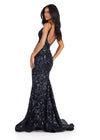 Back. Black ASHLEYlauren 11444 Fully Sequin Gown with V-Neckline, Deep V-Back, Stretch Fabric, and Flared Skirt for a Regal Look