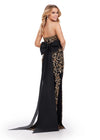 Back. Black ASHLEYlauren 11583 Strapless Fully Beaded Gown with Intricate Beaded Design, Detachable Taffeta Belt, and Oversized Bow