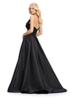 Back. Black ASHLEYlauren 11609 Strapless Mikado Ball Gown with Illusion V-Neckline, Oversized Asymmetrical Bow, and A-Line Wrap Skirt