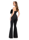 Back. Black ASHLEYlauren 11703 Fun and Flirty One Shoulder Scuba Jumpsuit with Statement Oversized Bow Detail