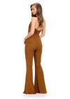 Back. Bronze ASHLEYlauren 11775 standout jumpsuit featuring a halter neckline, illusion deep V-neckline adorned with crystal press-on stones, and a sleek silhouette for a bold and glamorous look.