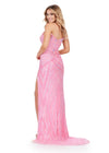 Back. Candy Pink ASHLEYlauren 11236 strapless gown featuring a sweetheart neckline, modern floral sequin motif cascading down the bustier and skirt, and a left leg slit for a glamorous and head-turning look.