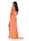 Back. Coral ASHLEYlauren 11236 strapless gown featuring a sweetheart neckline, modern floral sequin motif cascading down the bustier and skirt, and a left leg slit for a glamorous and head-turning look.