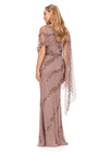 Back. Dark Taupe ASHLEYlauren 11213 Elegant Hand Beaded Gown with Crew Neckline, Intricate Bead Motif, Asymmetrical Overlay Detail, and High Back