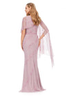 Back. Dusty Rose ASHLEYlauren 11213 Elegant Hand Beaded Gown with Crew Neckline, Intricate Bead Motif, Asymmetrical Overlay Detail, and High Back