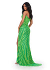 Back. Electric Lime ASHLEYlauren 11236 strapless gown featuring a sweetheart neckline, modern floral sequin motif cascading down the bustier and skirt, and a left leg slit for a glamorous and head-turning look.