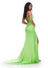 Back. Electric Lime ASHLEYlauren 11605 Timeless Strapless Satin Gown with Sweetheart Neckline, Ruched Detailing, Lace Up Back, and Right Leg Slit