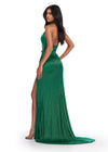Back. Emerald ASHLEYlauren 11547 Plunging V-Neckline Fully Liquid Beaded Gown with Open Back and High Left Leg Slit