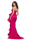 Back. Fuchsia ASHLEYlauren 11751 Strapless Taffeta Gown with Elegant Ruched Bodice, Dramatic Cascading Ruffle Detail, and Left Leg Slit