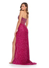 Back. Fuchsia ASHLEYlauren 11830 dazzling fully hand-beaded gown featuring a sweetheart neckline, corset bustier, left leg slit, and a horsehair-trimmed skirt for a glamorous and elegant look.