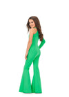 Back. Green ASHLEYlauren Kids 8159 chic scuba jumpsuit featuring a crew neckline, one long sleeve design, and flare pants for a modern and stylish look, perfect for any special occasion.