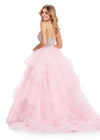 Back. Ice Pink ASHLEYlauren 11545 Strapless Organza Ball Gown with Beaded Bustier, Ruffled Organza Skirt, and Handkerchief Hem