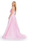 Back. Ice Pink ASHLEYlauren 11609 Strapless Mikado Ball Gown with Illusion V-Neckline, Oversized Asymmetrical Bow, and A-Line Wrap Skirt