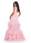 Back. Ice Pink ASHLEYlauren 11620 Tulle Ball Gown with V-Neckline Bustier, V-Back, and Multi-Tiered Ruffle Skirt