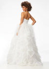 Back. Ivory ASHLEYlauren 11141 Strapless Ball Gown with Sweetheart Neckline, Intricately Beaded Bustier, and Glitter Tulle Ruffle Skirt