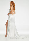 Back. Ivory ASHLEYlauren 11162 Elegant Gown with Spaghetti Straps, Draped Bodice, Ruching, Left Leg Slit, and Lace-Up Back