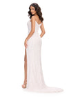 Back. Ivory ASHLEYlauren 11236 strapless gown featuring a sweetheart neckline, modern floral sequin motif cascading down the bustier and skirt, and a left leg slit for a glamorous and head-turning look.
