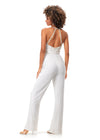 Back. Ivory ASHLEYlauren 11339 unique halter-style jumpsuit featuring an intricately hand-beaded bodice, open back, and flowing wide-leg pants for a bold and sophisticated statement look.
