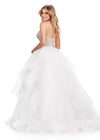 Back. Ivory ASHLEYlauren 11545 Strapless Organza Ball Gown with Beaded Bustier, Ruffled Organza Skirt, and Handkerchief Hem