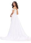 Back. Ivory ASHLEYlauren 11767 Fully Beaded Gown with Sweetheart Neckline, Beaded Off Shoulder Bow Straps, and Flowing Organza Overskirt for a Regal Look