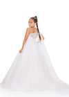 Back. Ivory ASHLEYlauren Kids 8212 One Shoulder Organza Ball Gown with Beaded Bodice and Cape