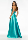 Back. Jade ASHLEYlauren 11148 High Neck Mikado Column Gown with Open Back, Beaded Neckline and Belt, and Attached Overskirt
