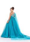 Back. Jade ASHLEYlauren Kids 8212 One Shoulder Organza Ball Gown with Beaded Bodice and Cape