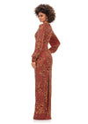 Back. Light Amber ASHLEYlauren 11193 Ultra Chic Fully Sequin Gown with Ornate Beading, V-Neckline, Bishop Sleeves, High Zip Back, and Center Back Vent Slit