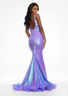 Back. Lilac ASHLEYlauren 11108 Sequin Gown with Spaghetti Straps, Illusion V-Neckline, Deep V-Back, Fitted Silhouette, and Horsehair Hem