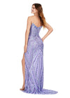 Back. Lilac ASHLEYlauren 11236 strapless gown featuring a sweetheart neckline, modern floral sequin motif cascading down the bustier and skirt, and a left leg slit for a glamorous and head-turning look.