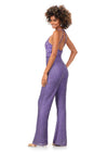 Back. Lilac ASHLEYlauren 11339 unique halter-style jumpsuit featuring an intricately hand-beaded bodice, open back, and flowing wide-leg pants for a bold and sophisticated statement look.