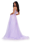 Back. Lilac ASHLEYlauren 11526 Fairytale-Inspired Gown with V-Neckline, Lace Appliqué Corset Bustier, Glitter Tulle A-Line Skirt, and Lace Up Back