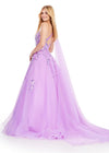 Back. Lilac ASHLEYlauren 11573 Romantic One Shoulder Organza Ball Gown with Intricate Sequin Appliqué, Open Back, and Draped Organza Cape