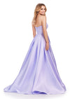 Back. Lilac ASHLEYlauren 11609 Strapless Mikado Ball Gown with Illusion V-Neckline, Oversized Asymmetrical Bow, and A-Line Wrap Skirt