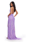 Back. Lilac ASHLEYlauren 11670 Intricately Beaded Gown with Deep V-Neckline, Sheer Side Cut Outs, Open V-Back, and Left Leg Slit