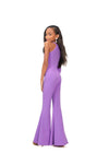 Back. Lilac ASHLEYlauren Kids 8159 chic scuba jumpsuit featuring a crew neckline, one long sleeve design, and flare pants for a modern and stylish look, perfect for any special occasion.
