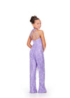Back. Lilac ASHLEYlauren Kids 8194 runway-ready fully beaded jumpsuit featuring a halter neckline and fringe detailing throughout for the perfect amount of movement and glamour.