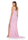 Back. Lilac/Pink ASHLEYlauren 11236 strapless gown featuring a sweetheart neckline, modern floral sequin motif cascading down the bustier and skirt, and a left leg slit for a glamorous and head-turning look.