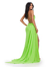 Back. Lime ASHLEYlauren 11539 One Shoulder Jersey Gown with Crystal Accents, Lace Up Back, Cut Outs, and Dramatic Side Skirt