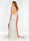 Back. Multi/Ivory ASHLEYlauren 11160 Sequin Gown with Spaghetti Straps, Colorblock Detailing, Left Leg Slit, and Two-Tone Lace-Up Strappy Back