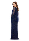 Back. Navy ASHLEYlauren 11214 Timeless Hand Beaded Gown with Crew Neckline, Sparkling Sequin Motif, Sheer Overlay, and High Back for an Elegant Look