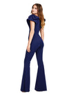 Back. Navy ASHLEYlauren 11422 stylish scuba jumpsuit featuring a crew neckline and dramatic oversized bow sleeves for a bold and elegant look.