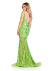 Back. Neon Green ASHLEYlauren 11444 Fully Sequin Gown with V-Neckline, Deep V-Back, Stretch Fabric, and Flared Skirt for a Regal Look