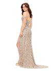 Back. Nude ASHLEYlauren 11257 fully beaded gown featuring spaghetti straps, a sweetheart neckline, intricate bead pattern to accent curves, draped shoulder straps, left leg slit, and a sweep train for an elegant finish.